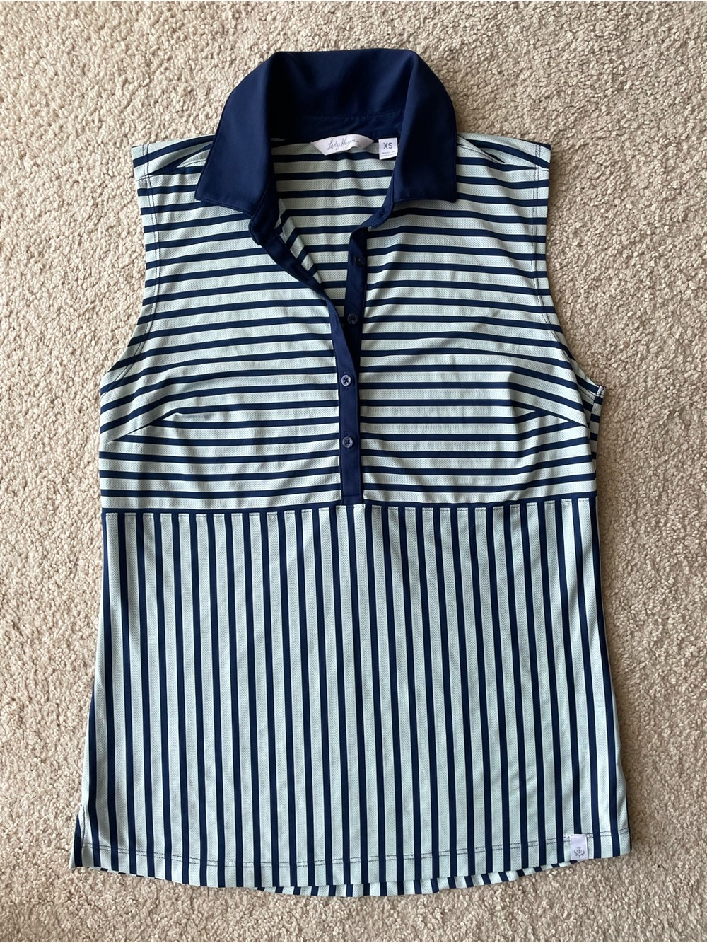 Lady Hagen Navy & Light Blue Striped Sleeveless Polo Top Golf Collard Light